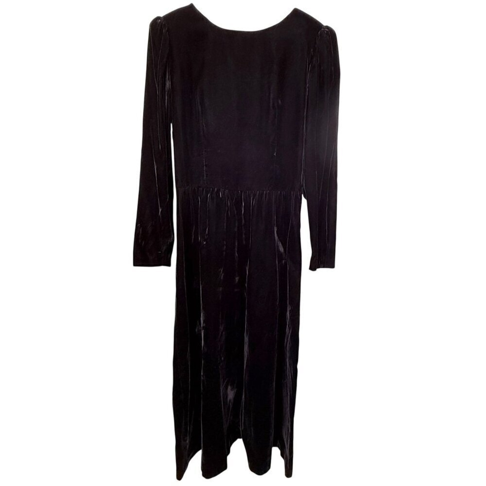 LANZ OF SALZBURG Vintage Velvet Long Dress XS Black Midi Fairycore Whimsigoth